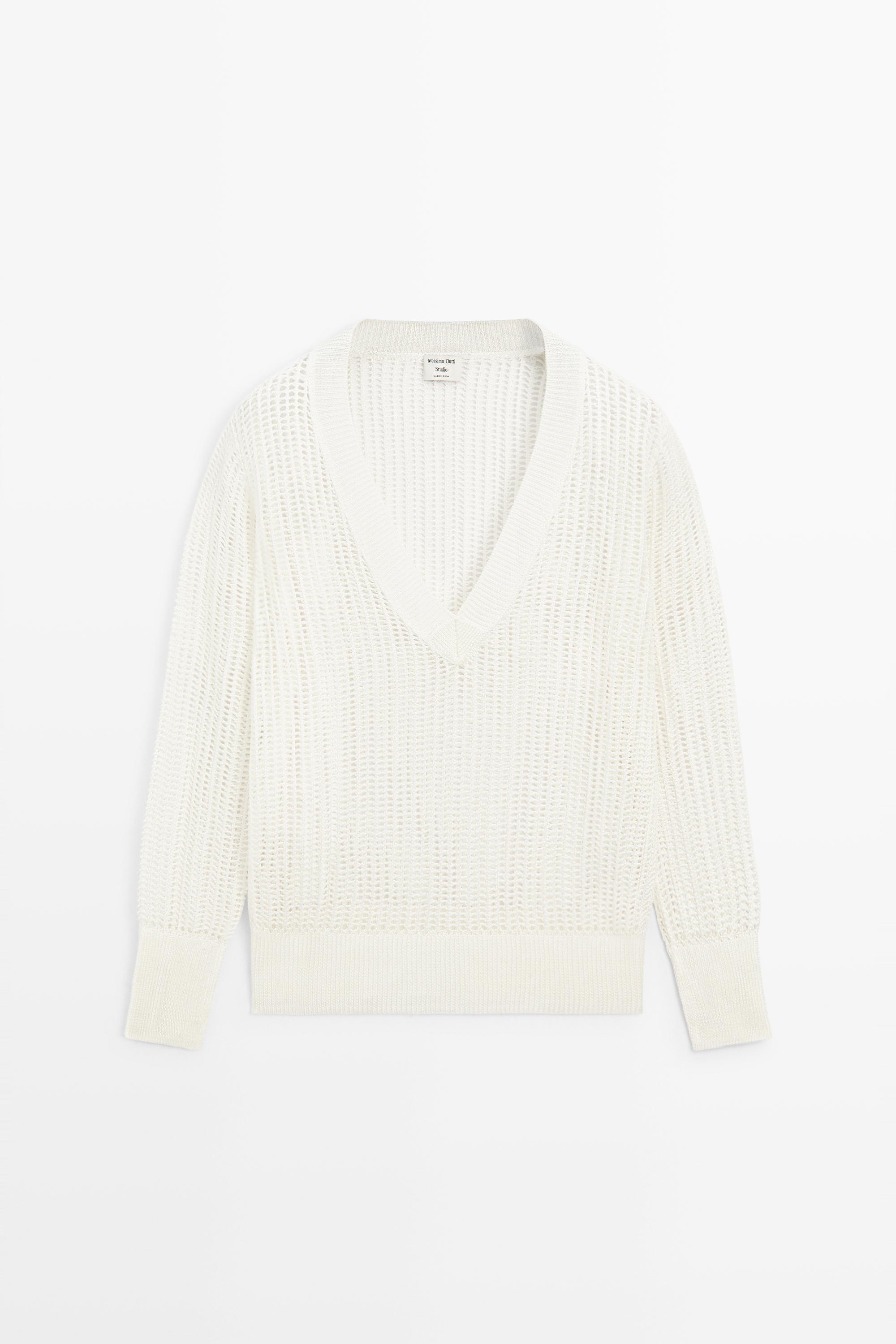 V-neck cutwork sweater - STUDIO